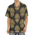 Gold Hamsa Pattern Print Aloha Shirt