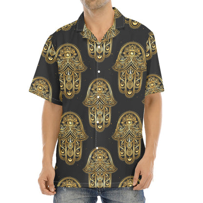 Gold Hamsa Pattern Print Aloha Shirt