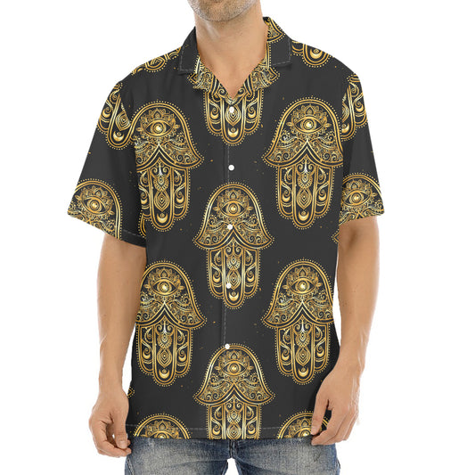 Gold Hamsa Pattern Print Aloha Shirt