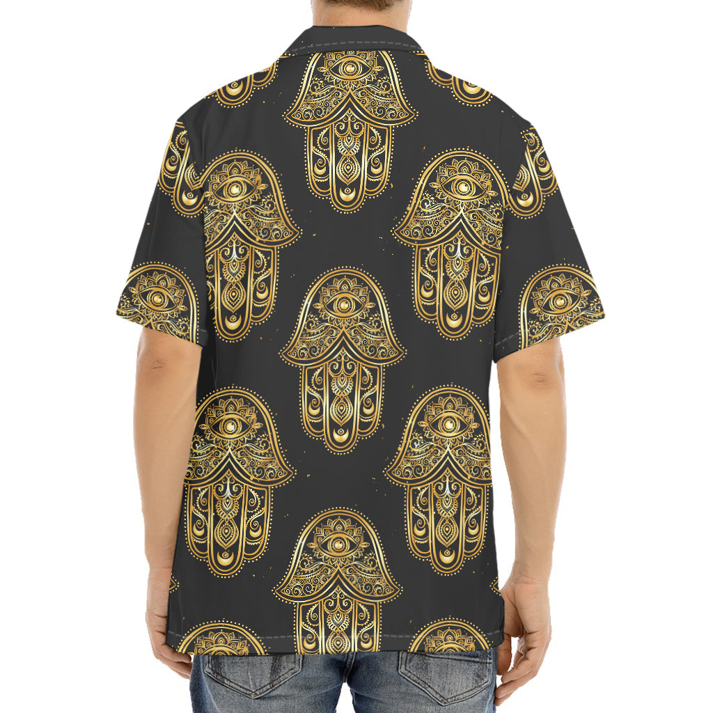 Gold Hamsa Pattern Print Aloha Shirt