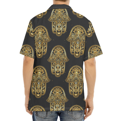 Gold Hamsa Pattern Print Aloha Shirt