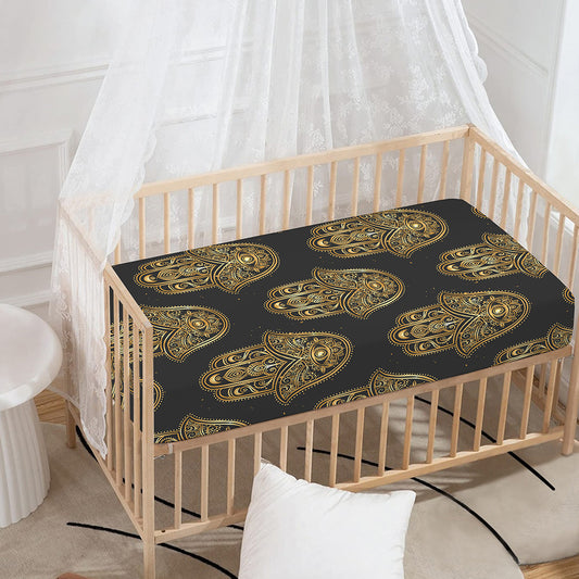 Gold Hamsa Pattern Print Baby Crib Sheet