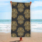 Gold Hamsa Pattern Print Beach Towel