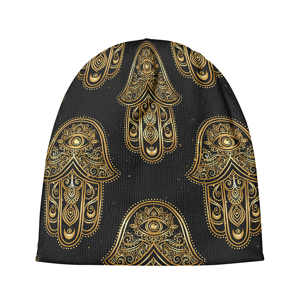Gold Hamsa Pattern Print Beanie