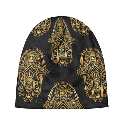 Gold Hamsa Pattern Print Beanie