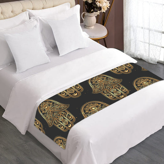 Gold Hamsa Pattern Print Bed Runner