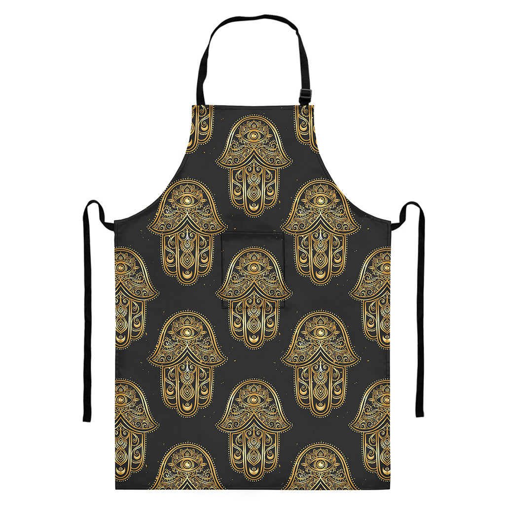 Gold Hamsa Pattern Print Bib Apron With Pocket