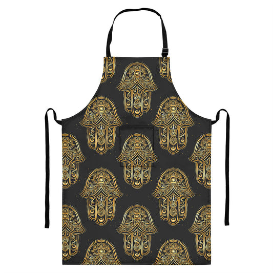 Gold Hamsa Pattern Print Bib Apron With Pocket