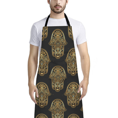 Gold Hamsa Pattern Print Bib Apron With Pocket