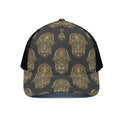 Gold Hamsa Pattern Print Black Mesh Trucker Hat