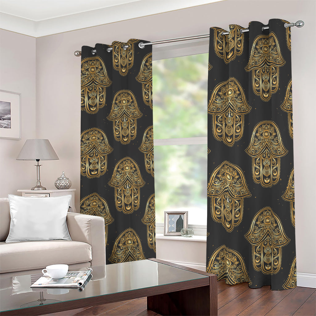 Gold Hamsa Pattern Print Blackout Grommet Curtains