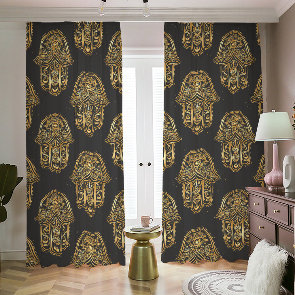 Gold Hamsa Pattern Print Blackout Pencil Pleat Curtains