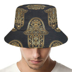 Gold Hamsa Pattern Print Bucket Hat