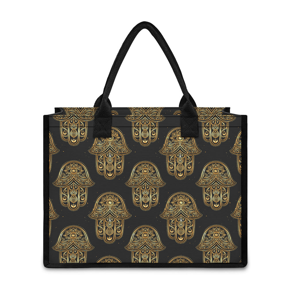 Gold Hamsa Pattern Print Canvas Tote Bag