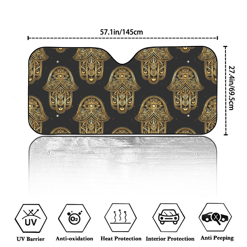 Gold Hamsa Pattern Print Car Windshield Sun Shade