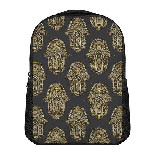 Gold Hamsa Pattern Print Casual Backpack