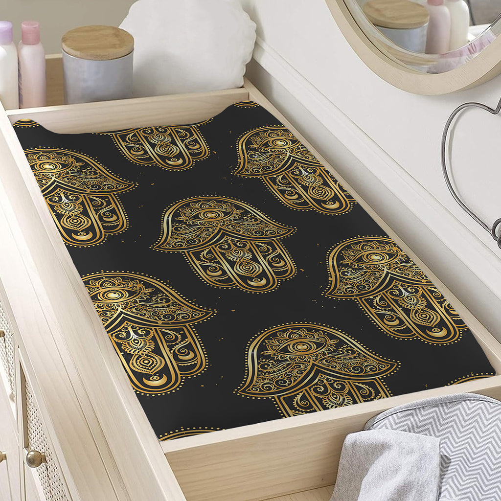 Gold Hamsa Pattern Print Changing Pad Cover