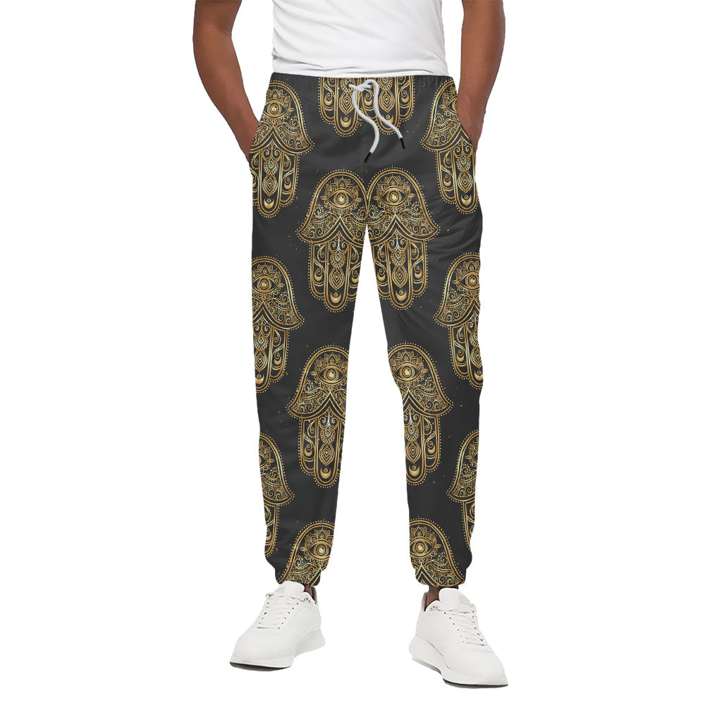Gold Hamsa Pattern Print Cotton Pants