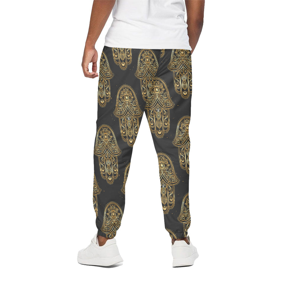 Gold Hamsa Pattern Print Cotton Pants