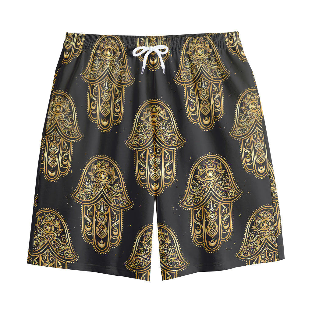Gold Hamsa Pattern Print Cotton Shorts