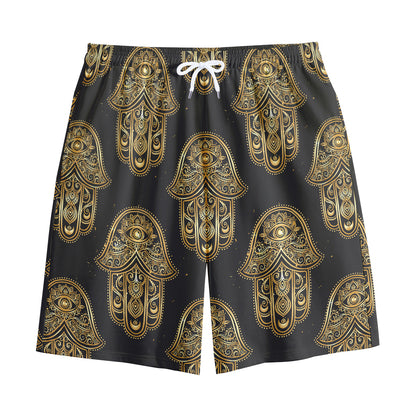 Gold Hamsa Pattern Print Cotton Shorts