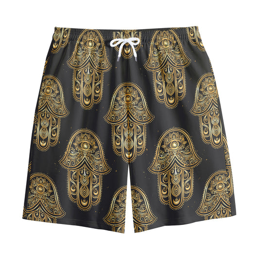 Gold Hamsa Pattern Print Cotton Shorts