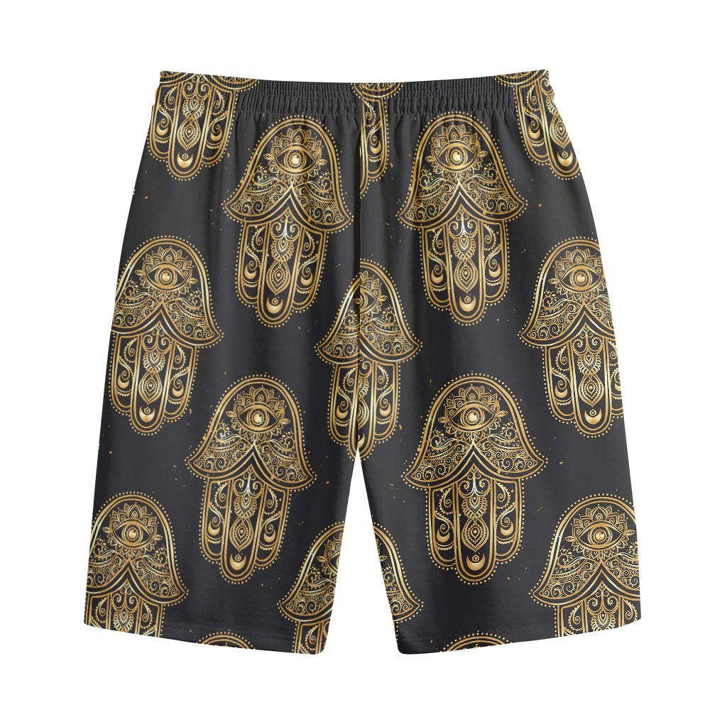 Gold Hamsa Pattern Print Cotton Shorts