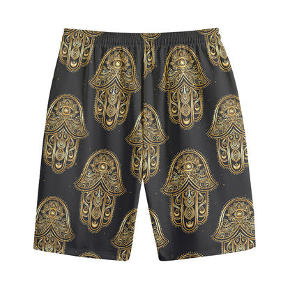 Gold Hamsa Pattern Print Cotton Shorts