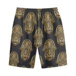 Gold Hamsa Pattern Print Cotton Shorts