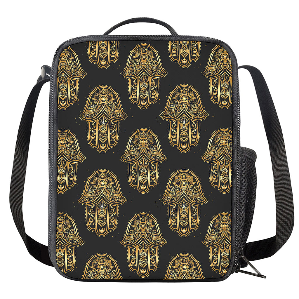 Gold Hamsa Pattern Print Crossbody Lunch Bag