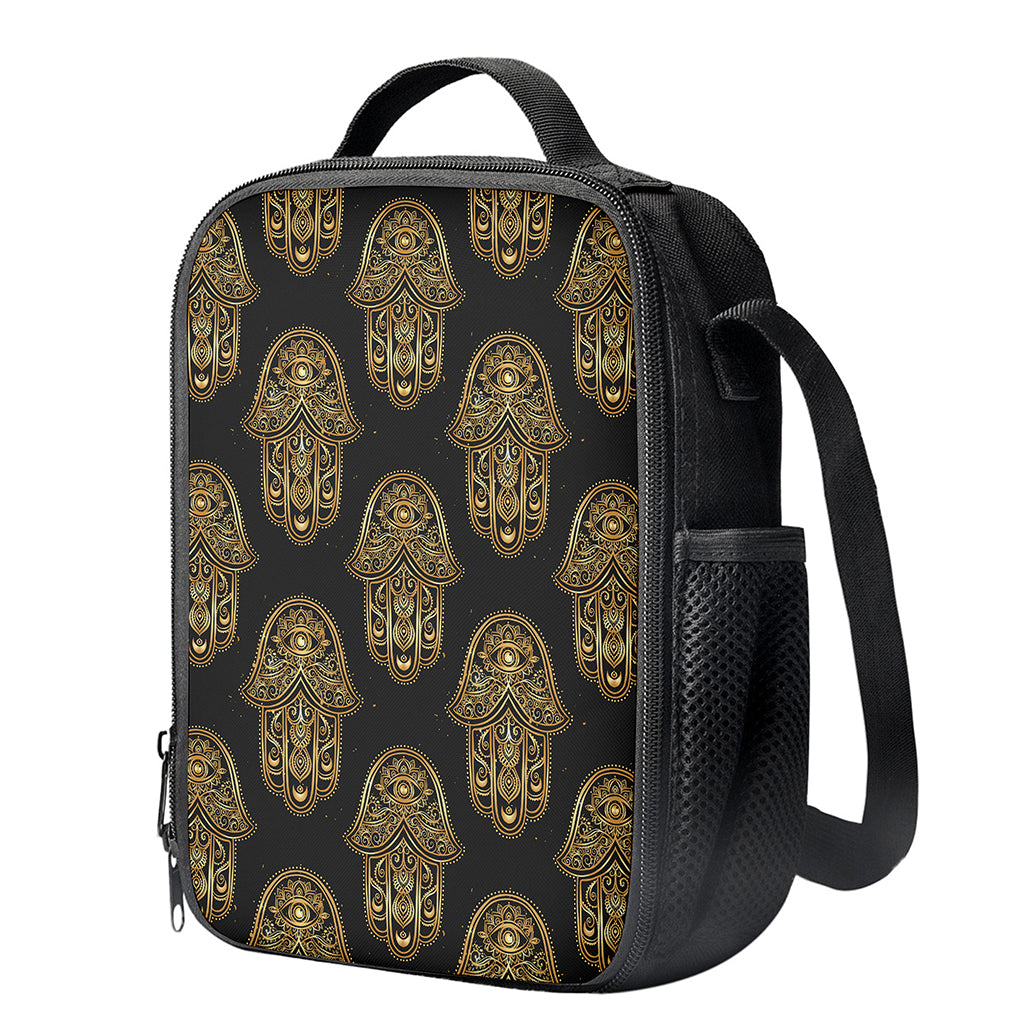 Gold Hamsa Pattern Print Crossbody Lunch Bag