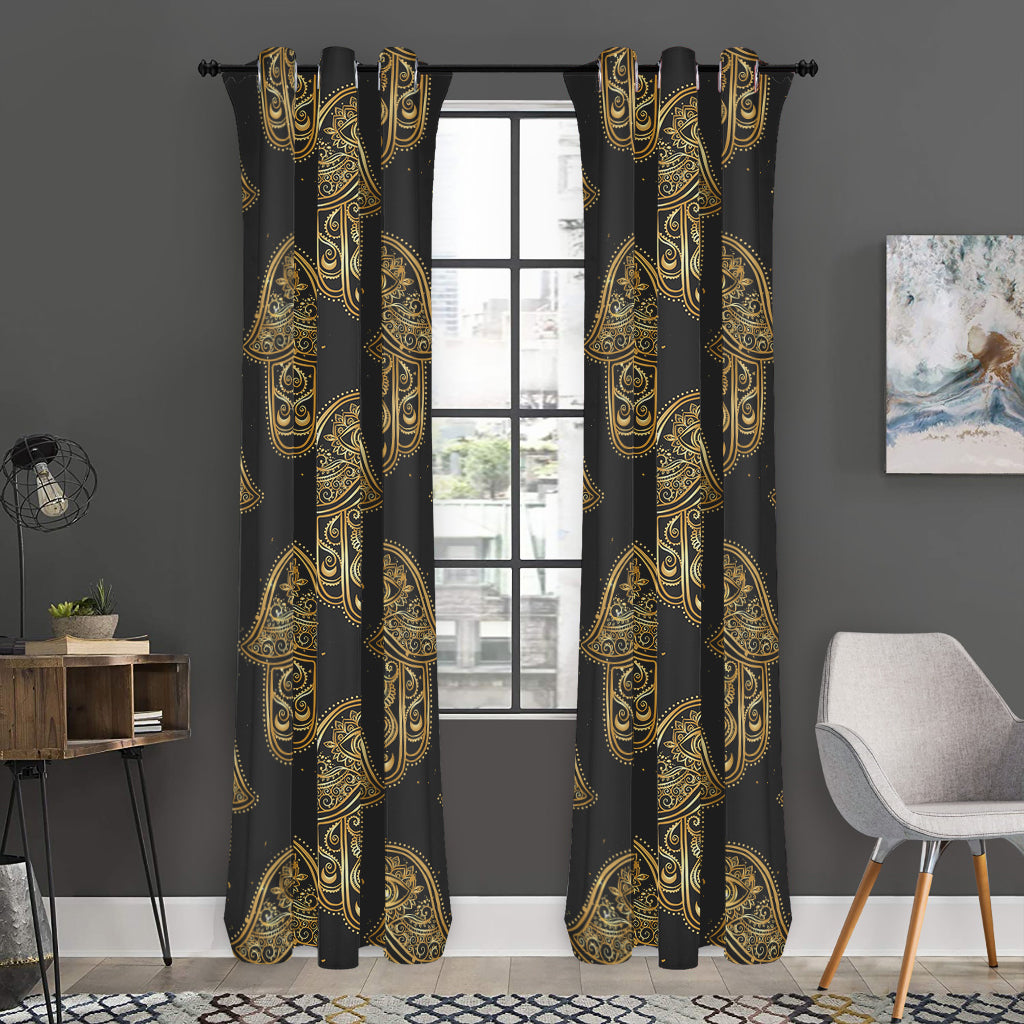 Gold Hamsa Pattern Print Curtain