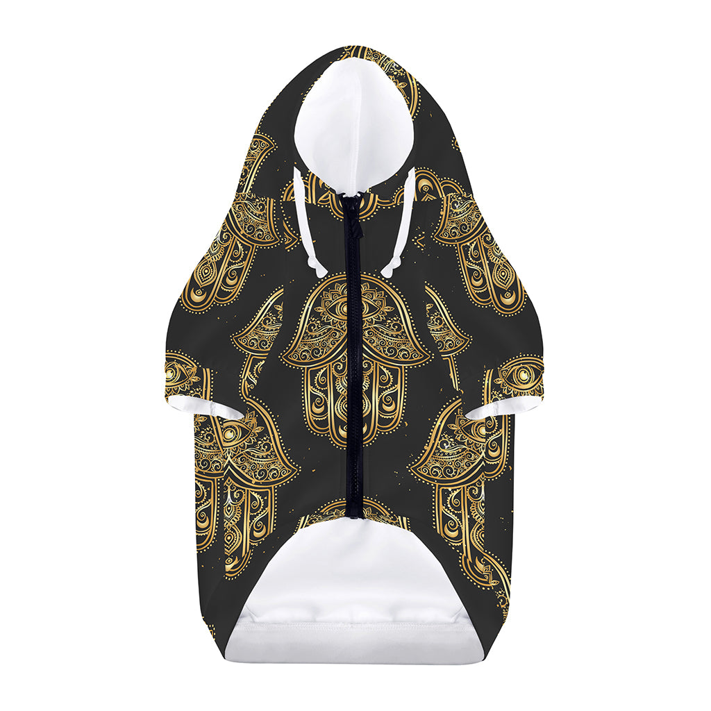 Gold Hamsa Pattern Print Dog Zip Up Hoodie