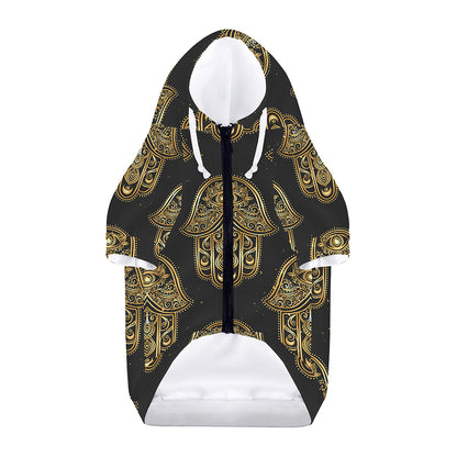 Gold Hamsa Pattern Print Dog Zip Up Hoodie