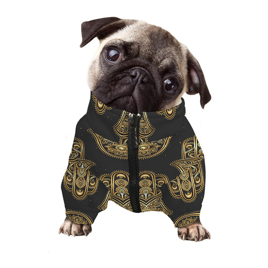Gold Hamsa Pattern Print Dog Zip Up Jacket