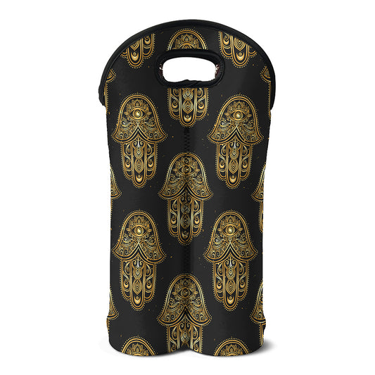Gold Hamsa Pattern Print Double Neoprene Wine Tote