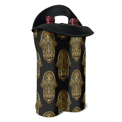 Gold Hamsa Pattern Print Double Neoprene Wine Tote