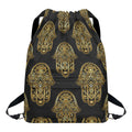 Gold Hamsa Pattern Print Drawstring Backpack