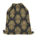 Gold Hamsa Pattern Print Drawstring Bag