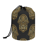 Gold Hamsa Pattern Print Drawstring Makeup Bag