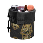 Gold Hamsa Pattern Print Drawstring Makeup Bag