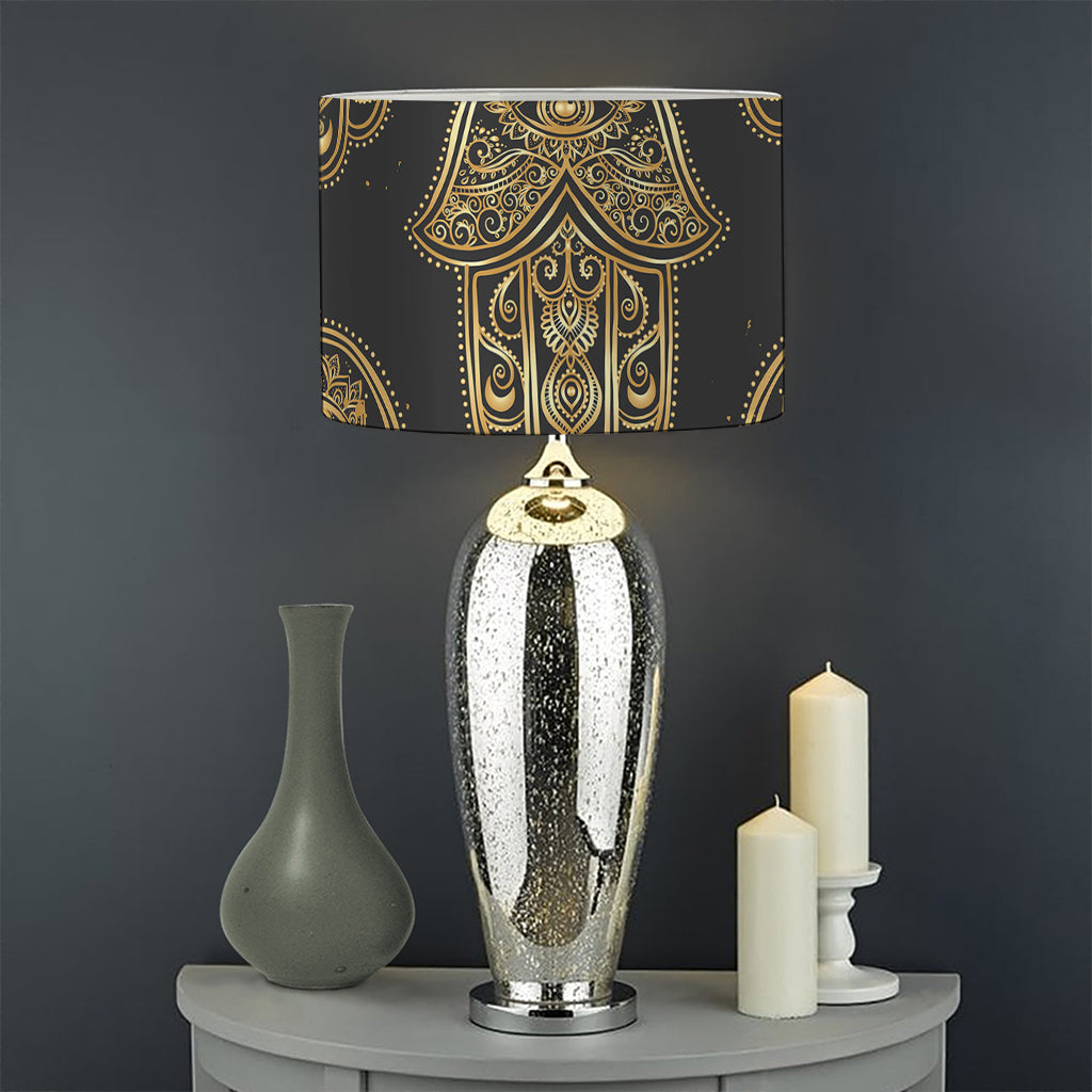 Gold Hamsa Pattern Print Drum Lamp Shade