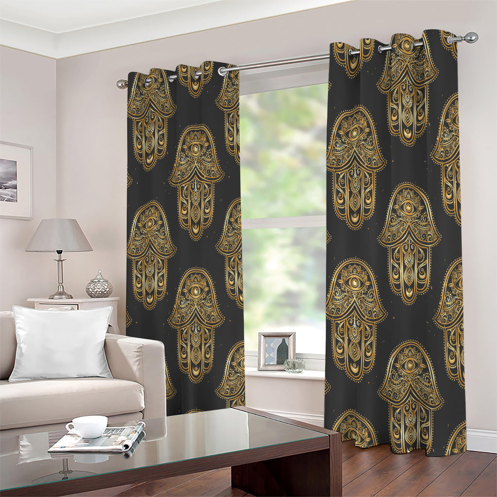 Gold Hamsa Pattern Print Extra Wide Grommet Curtains