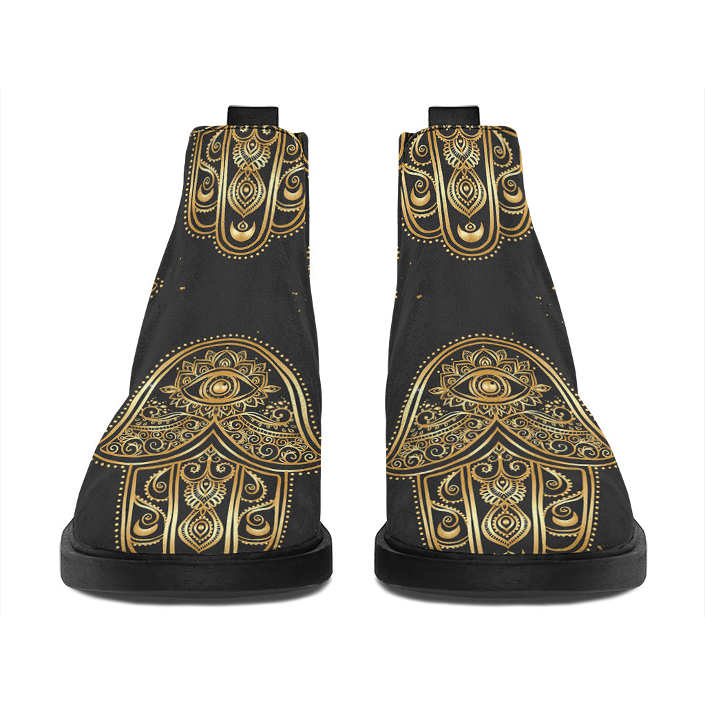 Gold Hamsa Pattern Print Flat Ankle Boots