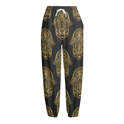 Gold Hamsa Pattern Print Fleece Lined Knit Pants