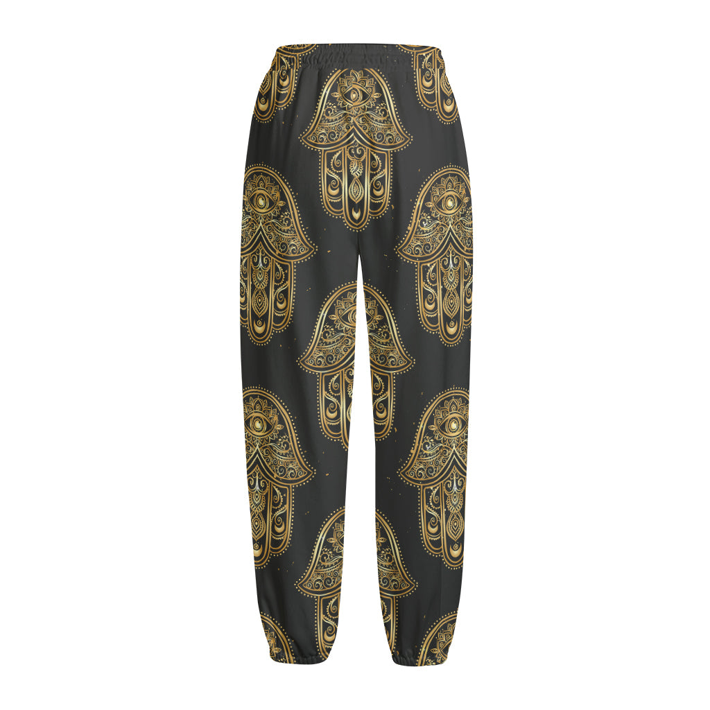 Gold Hamsa Pattern Print Fleece Lined Knit Pants
