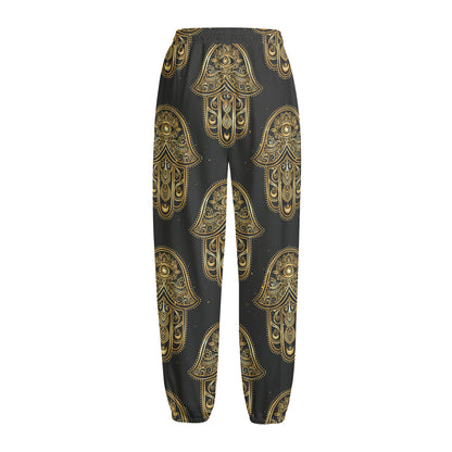 Gold Hamsa Pattern Print Fleece Lined Knit Pants