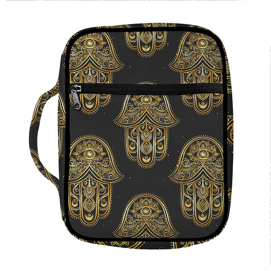 Gold Hamsa Pattern Print Front Pocket Bible Bag
