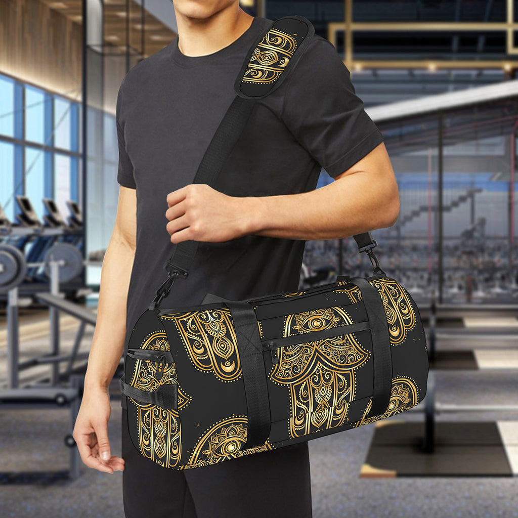 Gold Hamsa Pattern Print Gym Bag
