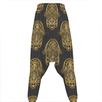 Gold Hamsa Pattern Print Hammer Pants